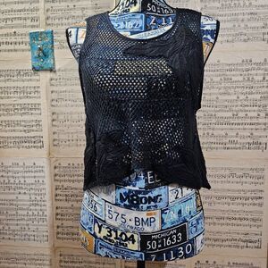 Rebecca Minkoff Large Mesh Crop Tank Floral Goth Black